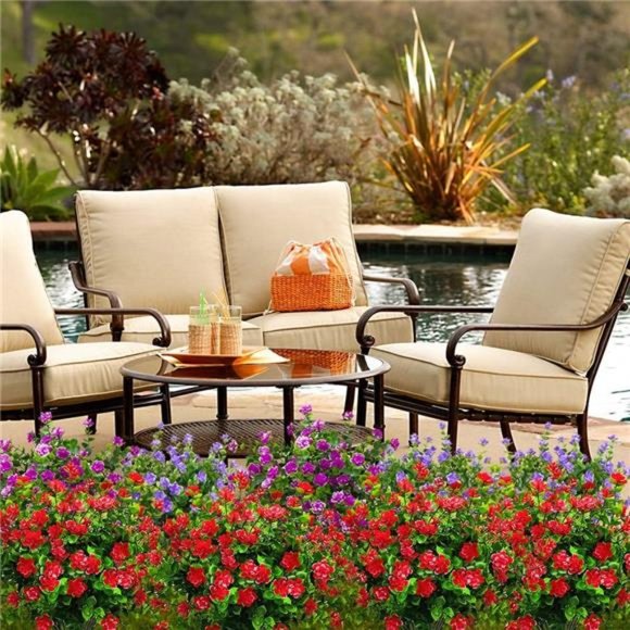 10Bundles Artificial Fake Flowers,Faux Outdoor Plastic Plants UVResistant Shrubs - Picture 7 of 7